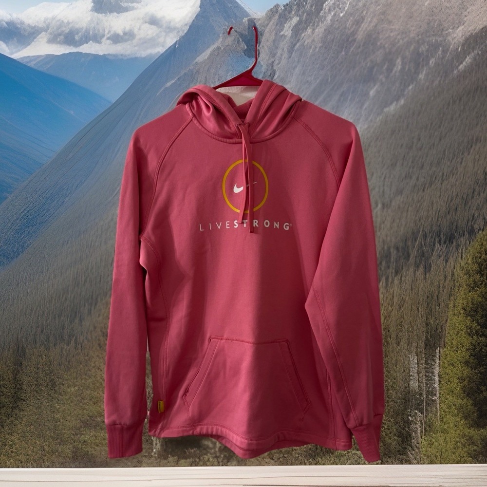 Y2K‎ Nike Therma-Fit Women's M Livestrong Hoodie Center Swoosh Kangaroo Pocket